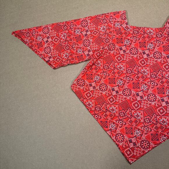 Vintage 70s Handmade Boho Bandana Print Blouse Red Handkerchief Hem Western Top - Picture 4 of 6